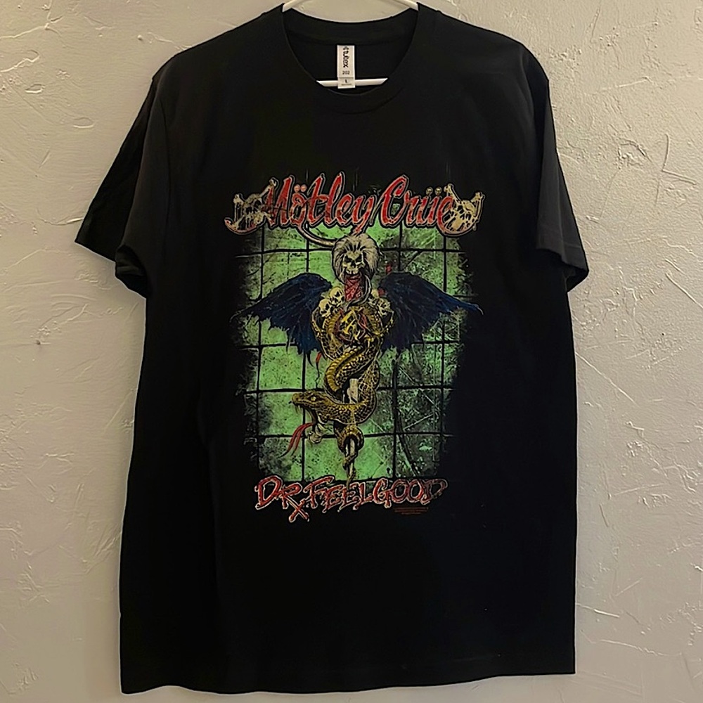 Mötley Crüe Dr. Feelgood Black Graphic Band Tee Shirt Large